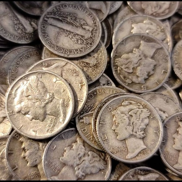 COPY - Mercury Dime lot of 10 Coins, All 90% Silver Constitutional Currency 191… - Picture 2 of 2